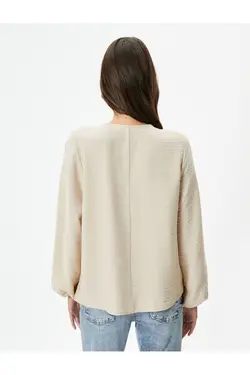 بلوز آستین بادکنکی با یقه دکمه ای ترکیبی ویسکوز - یاری شاپ