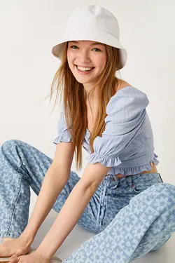 بلوز آستین بادکنکی زنانه 2sal60085ıw - یاری شاپ