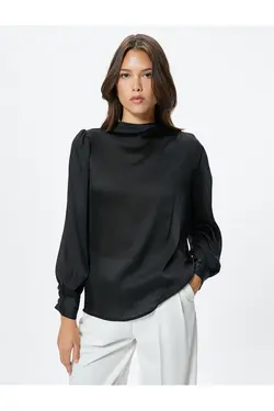 بلوز آستین بادکنکی یقه روشن با بافت براق - یاری شاپ