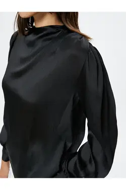 بلوز آستین بادکنکی یقه روشن با بافت براق - یاری شاپ