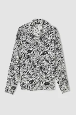 بلوز آستین بلند پارچه ای با طرح یقه V شکل معمولی - یاری شاپ