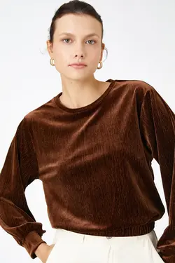 بلوز آستین بلند مخمل قهوه ای L - یاری شاپ