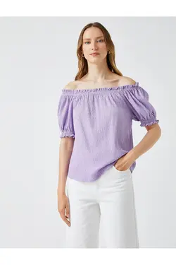 بلوز آف شولدر آستین بادکنکی کوتاه - یاری شاپ