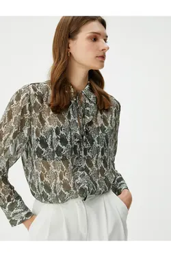 بلوز ابریشمی آستین بلند با طرح پوست مار - یاری شاپ