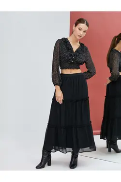 بلوز ابریشمی کراپ یقه V-Polka Dot دور کمر بسته شده - یاری شاپ