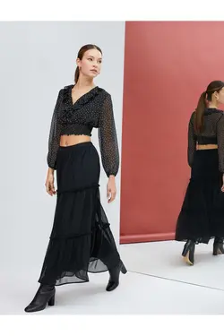 بلوز ابریشمی کراپ یقه V-Polka Dot دور کمر بسته شده - یاری شاپ