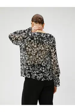 بلوز ابریشمی گلدار Flounce V یقه - یاری شاپ