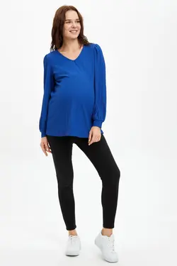 بلوز بارداری آستین بلند زنانه آبی منظم S1702AZ20AU - یاری شاپ