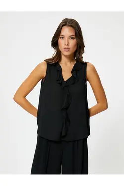 بلوز بدون آستین یقه V-Rffles Fit منظم - یاری شاپ