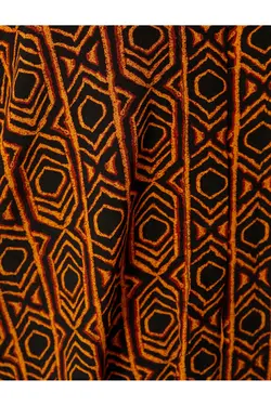 بلوز برش ریلکس ویسکوز آستین پهن با یقه V با طرح قومی - یاری شاپ