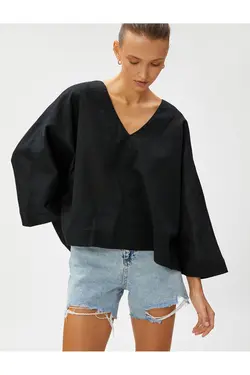 بلوز بزرگ کتانی Blend V یقه - یاری شاپ