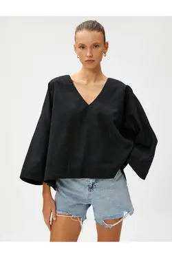 بلوز بزرگ کتانی Blend V یقه - یاری شاپ