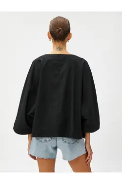 بلوز بزرگ کتانی Blend V یقه - یاری شاپ