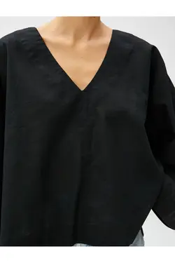 بلوز بزرگ کتانی Blend V یقه - یاری شاپ