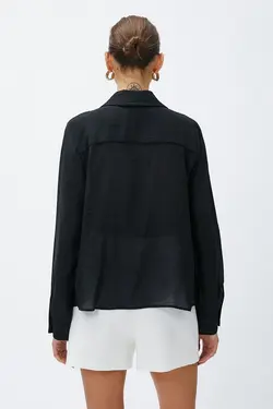 بلوز پارچه ابریشمی آستین بلند یقه سنگی زنانه 3sak60115cw - یاری شاپ