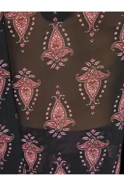 بلوز پارچه ابریشمی شفاف یقه شال طرح قومی - یاری شاپ