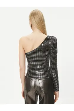 بلوز پولک دار آستین بادکنکی تک شانه – مجموعه دست ساز - یاری شاپ