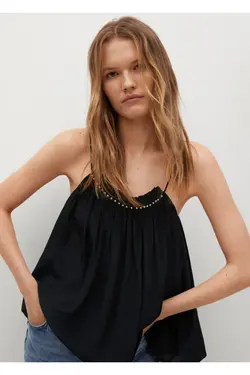 بلوز تاپ زنانه مشکی بنددار - یاری شاپ