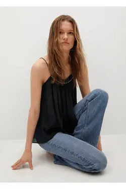 بلوز تاپ زنانه مشکی بنددار - یاری شاپ