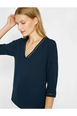 بلوز توری آبی سرمه ای زنانه - یاری شاپ