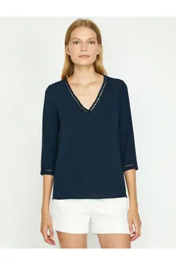 بلوز توری آبی سرمه ای زنانه - یاری شاپ