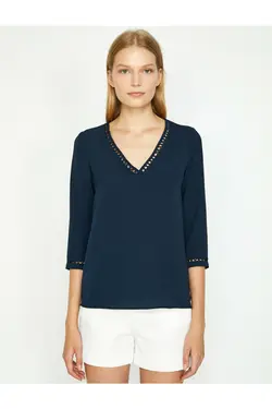 بلوز توری آبی سرمه ای زنانه - یاری شاپ