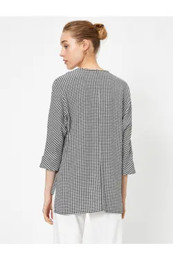 بلوز چهارخانه آستین بلند زنانه یقه V - یاری شاپ