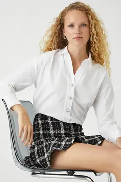 بلوز دکمه دار مرواریدی زنانه 3wak60230uw - یاری شاپ