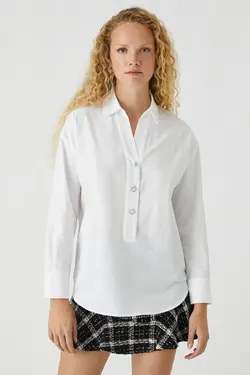 بلوز دکمه دار مرواریدی زنانه 3wak60230uw - یاری شاپ