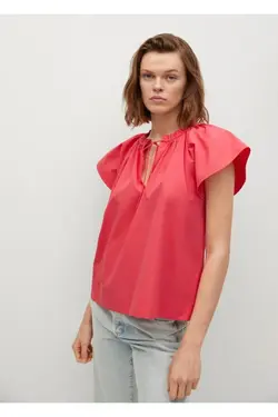 بلوز رفل یقه صورتی زنانه - یاری شاپ