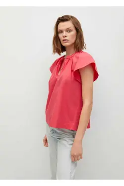 بلوز رفل یقه صورتی زنانه - یاری شاپ