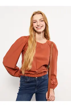 بلوز زنانه آستین بلند پاپلین یقه خدمه - یاری شاپ