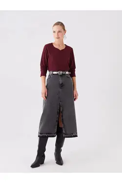 بلوز زنانه آستین بلند ساده یقه V LCW ECO - یاری شاپ