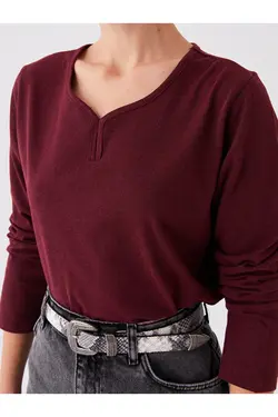 بلوز زنانه آستین بلند ساده یقه V LCW ECO - یاری شاپ