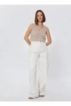 بلوز زنانه بژ یقه پولک دار 3sak30003ht - یاری شاپ