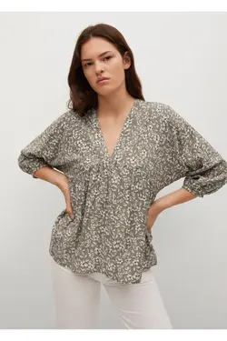 بلوز زنانه چین دار رنگ خاکی - یاری شاپ