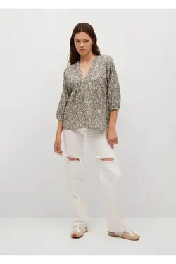 بلوز زنانه چین دار رنگ خاکی - یاری شاپ