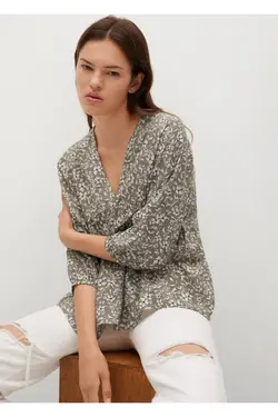 بلوز زنانه چین دار رنگ خاکی - یاری شاپ