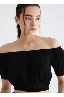 بلوز زنانه مشکی ساده یقه قایق 3sak60010pw - یاری شاپ