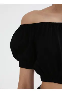 بلوز زنانه مشکی ساده یقه قایق 3sak60010pw - یاری شاپ