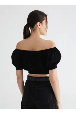 بلوز زنانه مشکی ساده یقه قایق 3sak60010pw - یاری شاپ