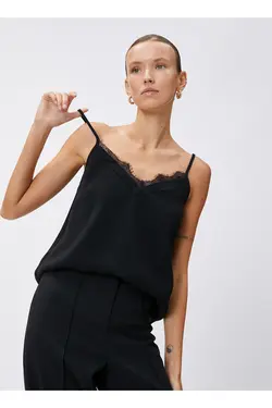 بلوز زنانه مشکی ساده یقه وی یقه 3sak30001uw - یاری شاپ