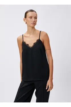 بلوز زنانه مشکی ساده یقه وی یقه 3sak30001uw - یاری شاپ