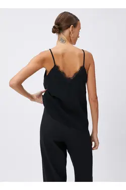 بلوز زنانه مشکی ساده یقه وی یقه 3sak30001uw - یاری شاپ