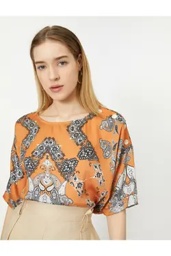 بلوز زنانه نارنجی طرحدار 0KAK68841PW - یاری شاپ