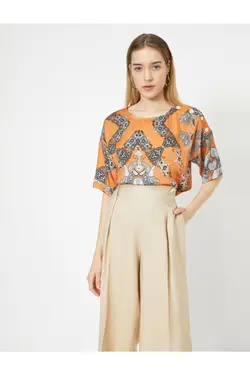 بلوز زنانه نارنجی طرحدار 0KAK68841PW - یاری شاپ