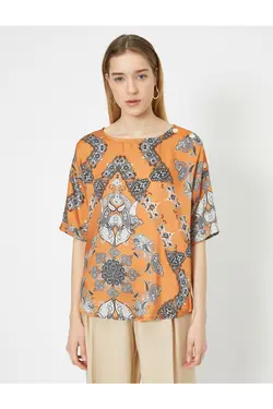 بلوز زنانه نارنجی طرحدار 0KAK68841PW - یاری شاپ