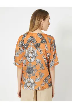 بلوز زنانه نارنجی طرحدار 0KAK68841PW - یاری شاپ