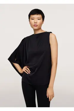 بلوز ساتن نامتقارن مشکی زنانه - یاری شاپ