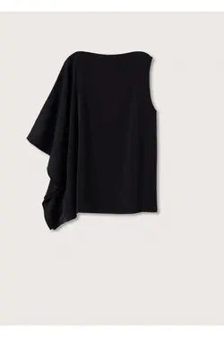 بلوز ساتن نامتقارن مشکی زنانه - یاری شاپ